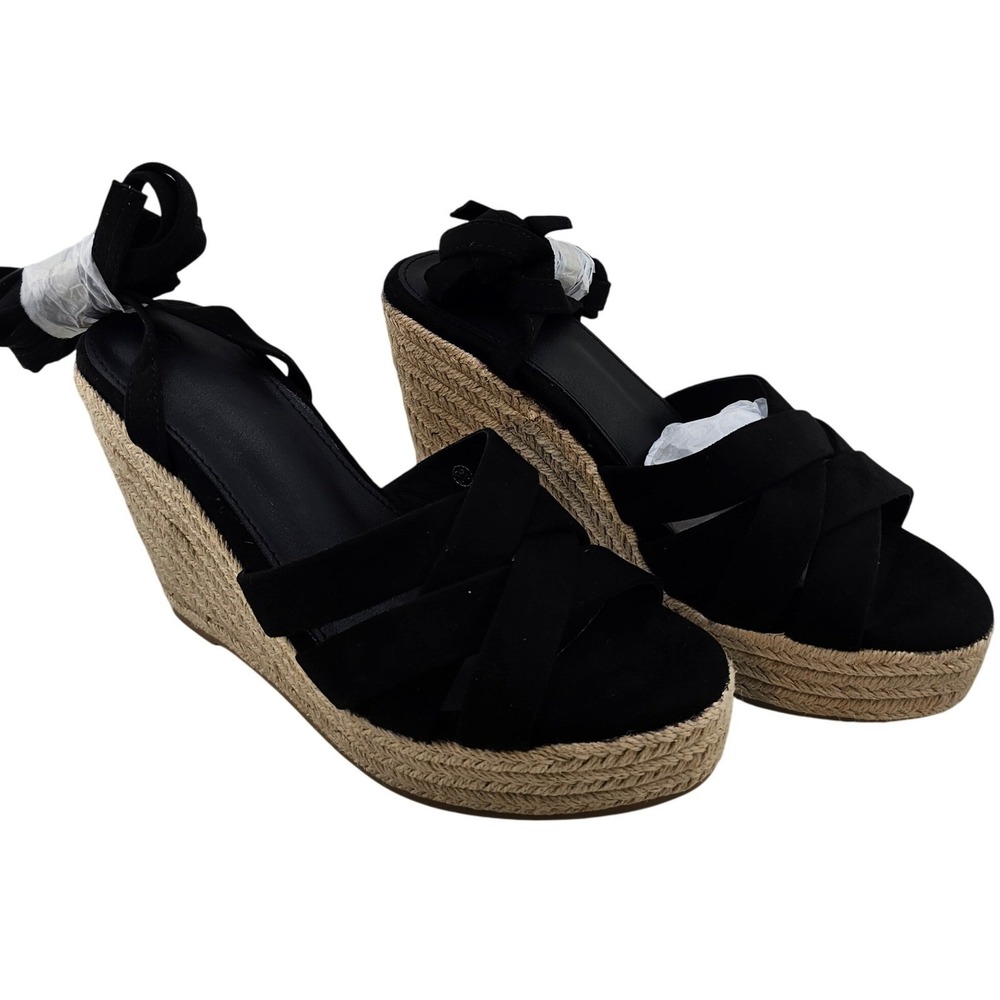 LAICIGO Women's Black Faux Suede Open Toe Espadrille Wedge Sandals Size 8.5‎ New - Picture 11 of 11